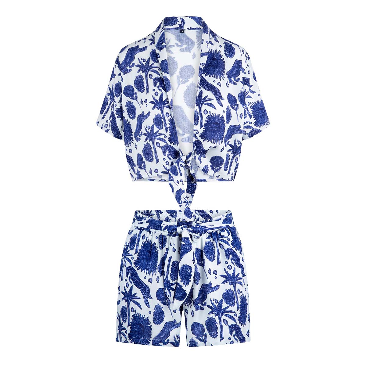 LingaDore t-shirt- og shorts-sæt, multi - 8206SET - 345 - Blue White Print