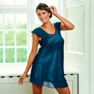 Lady Avenue Pure Silk natkjole, blå - 25-80220 - 0112 - Dark Petrol